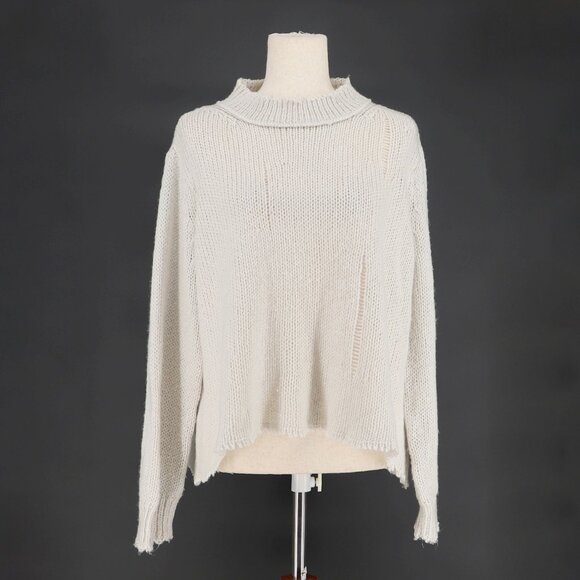 WOODEN SHIPS Distressed Knit Off-White Mohair Wool Blend Sweater Size S/M - Picture 1 of 11